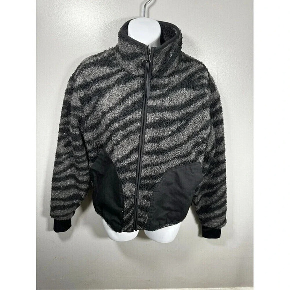 Varley Black/gray   Faux Sherpa Zip-Up Jacket S High Cowl Collar - Picture 1 of 9